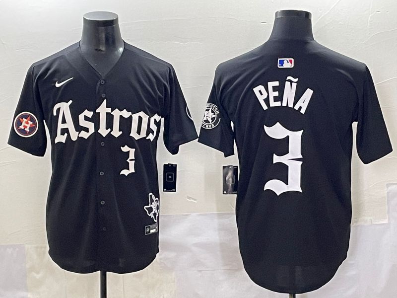 Men 2025 Houston Astros #3 Pena Black Five generations Joint Name Nike MLB Jersey style 17